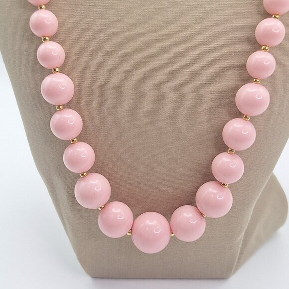 Vintage Pink And Gold Acrylic Graduated Beaded Necklace 22" Marked Pat - Picture 2 of 5